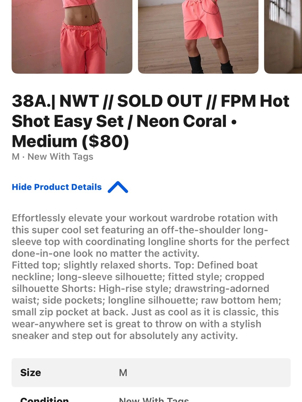 Free People Neon Coral Longline Athletic Shorts set